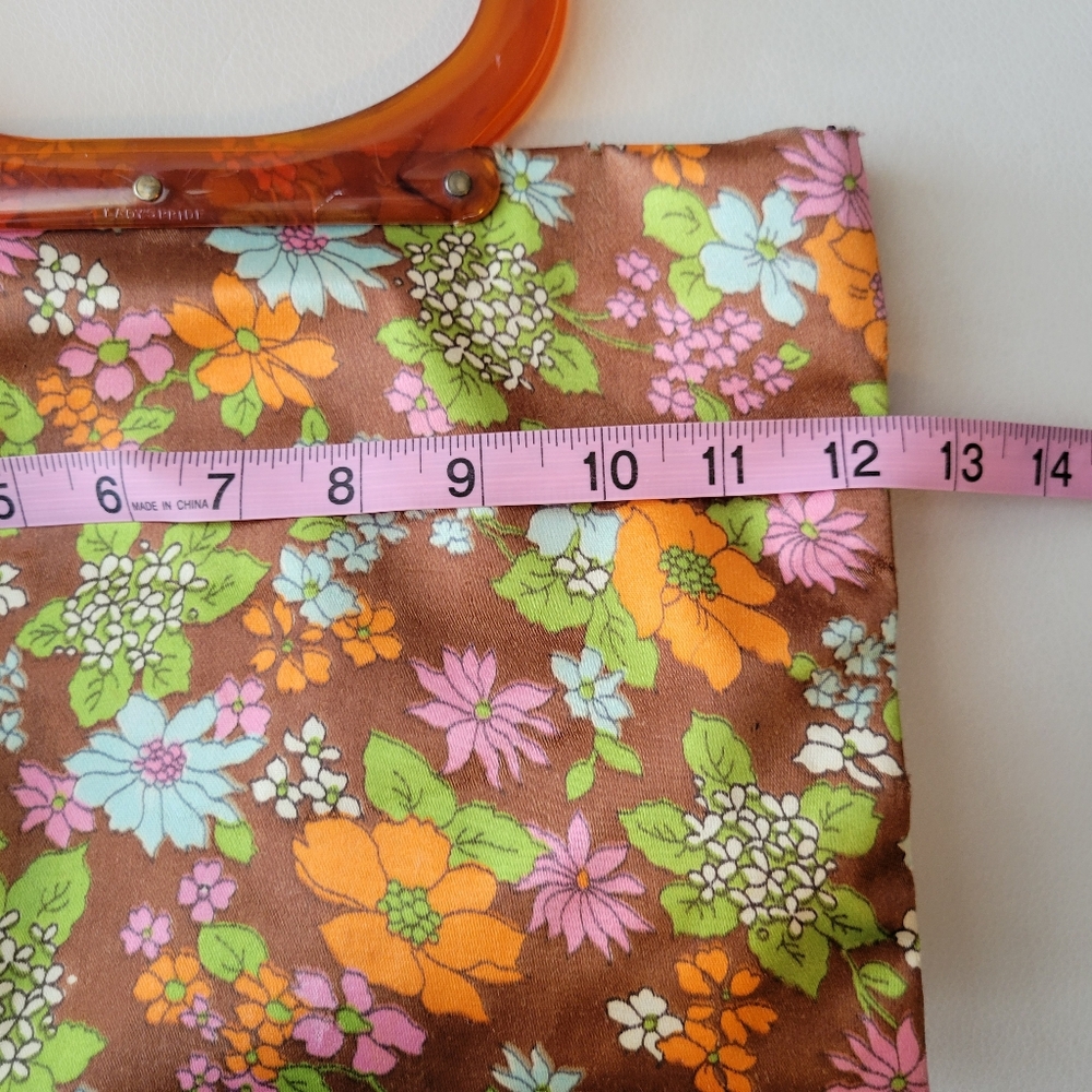 Vintage Lady's Pride Folding Floral Tote ~ Mod 1960s ~ Lucite Handles ~ Flawed - Picture 8 of 16
